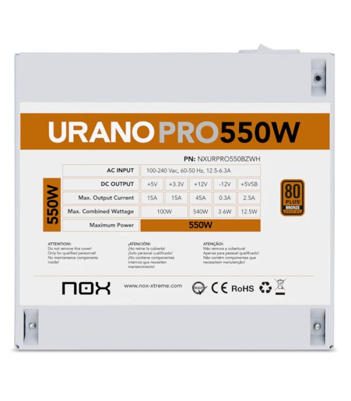 NOX Fuente ATX Urano PRO 550W Bronze Blanco
