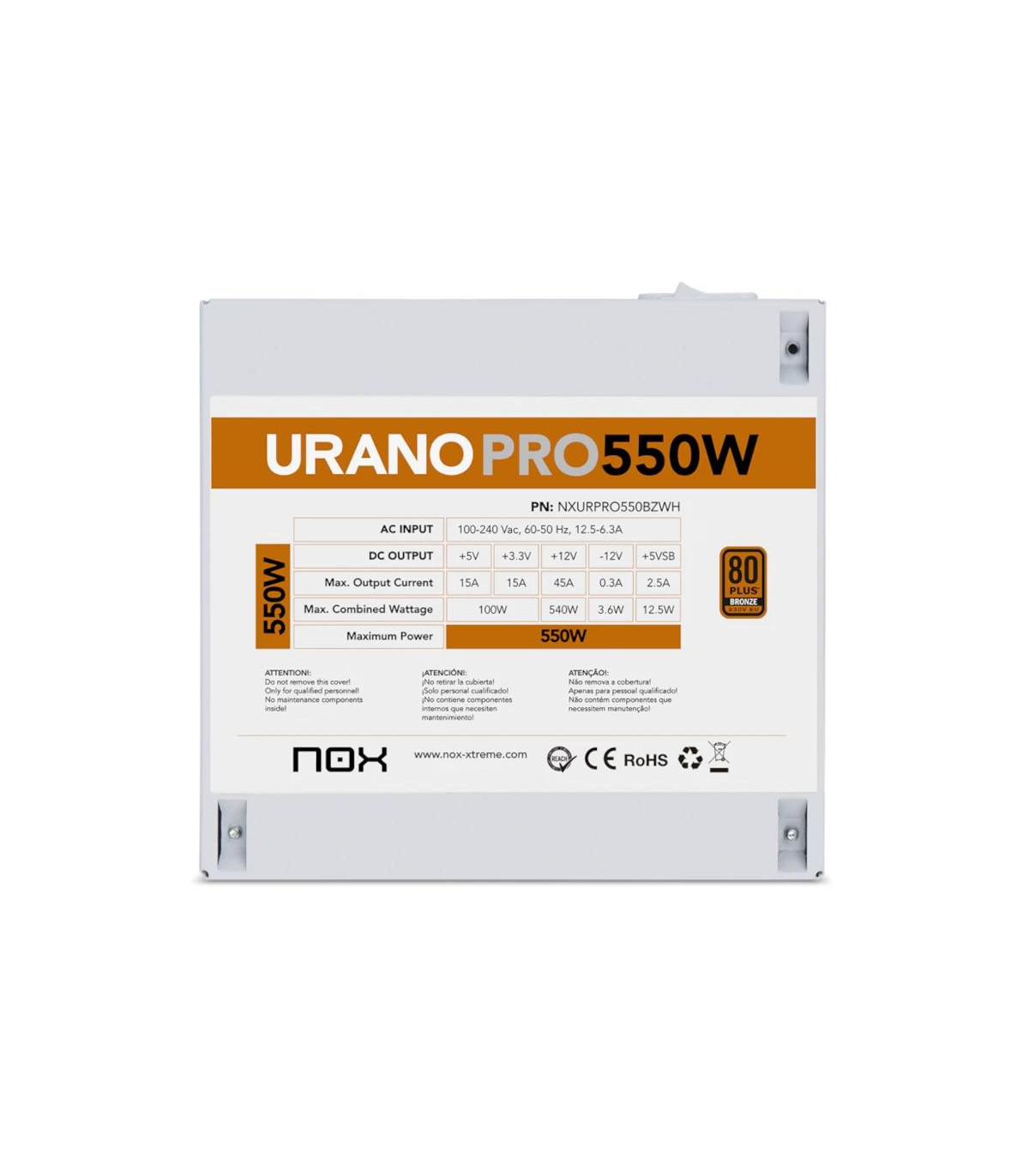 NOX Fuente ATX Urano PRO 550W Bronze Blanco