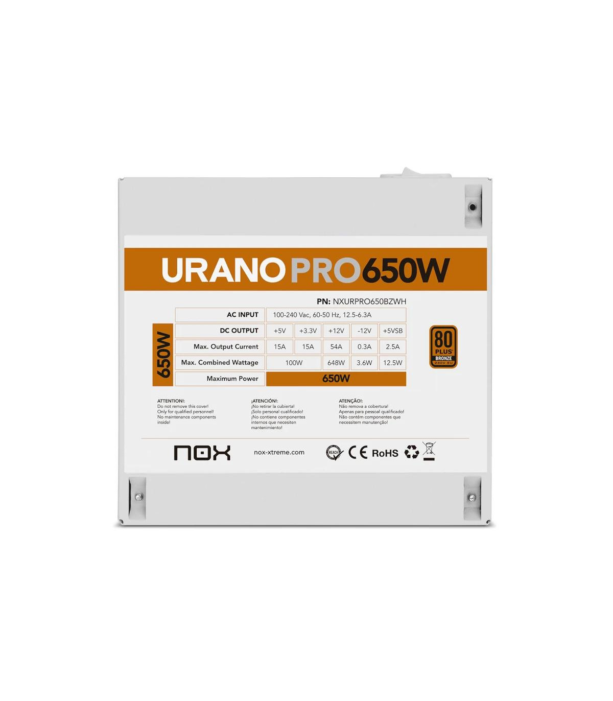NOX Fuente ATX Urano PRO 650W Bronze Blanco