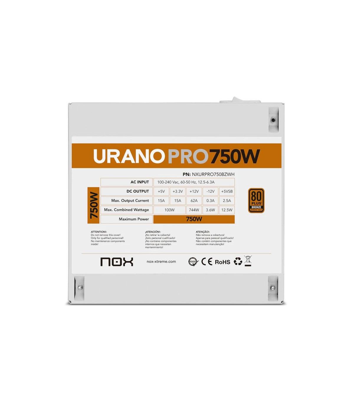 NOX Fuente ATX Urano PRO 750W Bronze Blanco