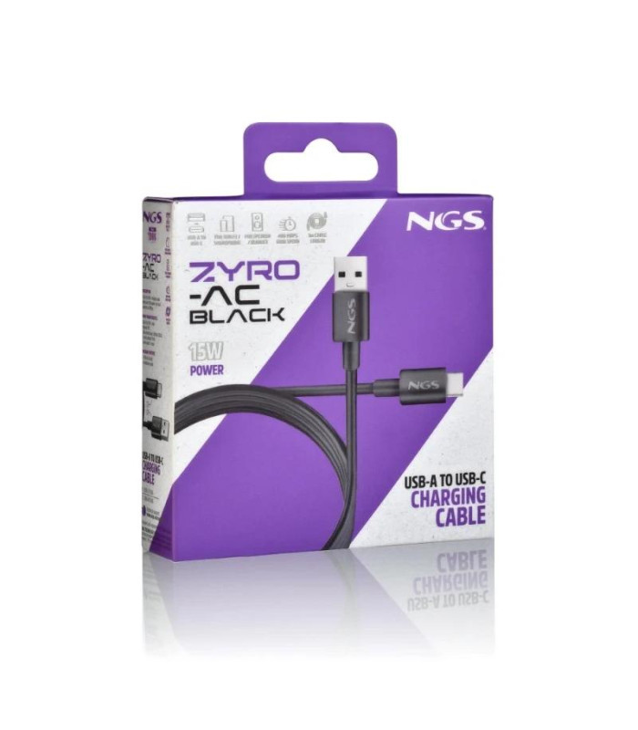 NGS CABLE CARGA RAPIDA USB-A A USB-C 1M NEGRO