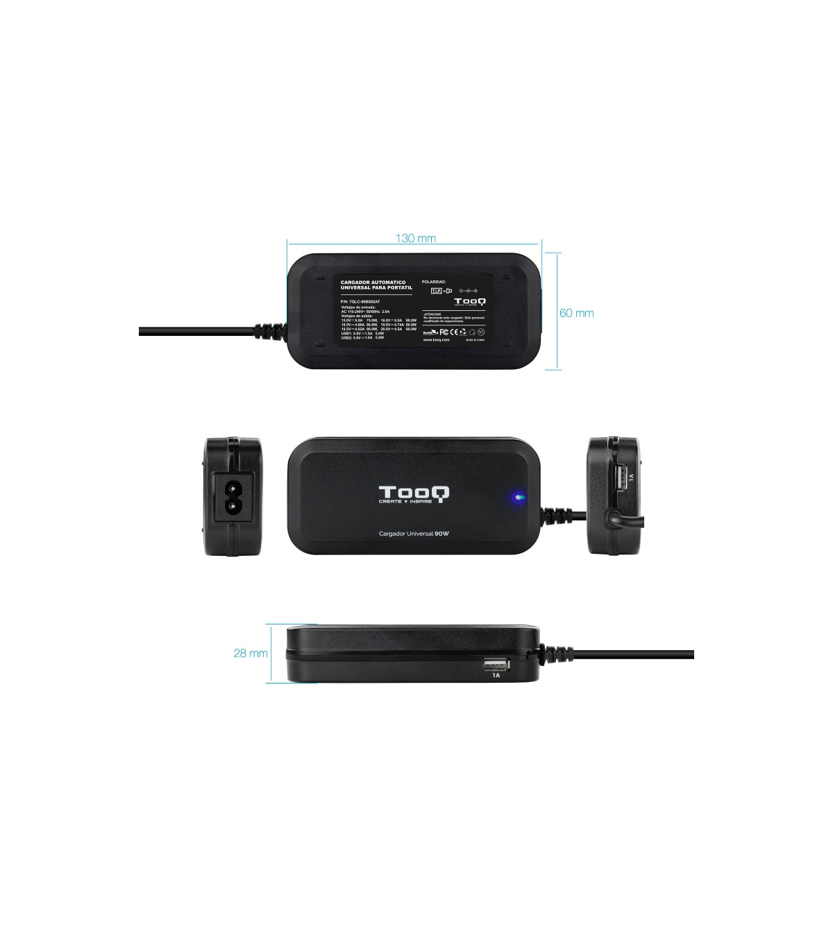 Tooq Cargador universal portátil automático 90w