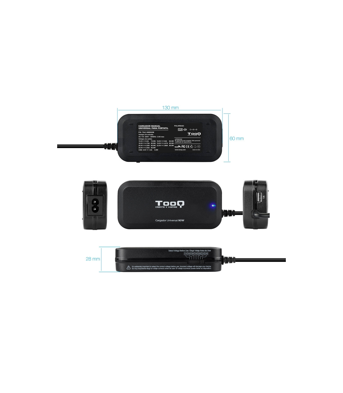 Tooq Cargador portátil 90W manual 12 conectores