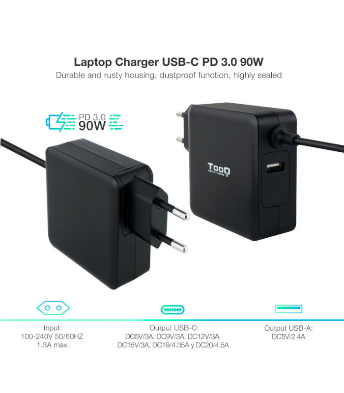 Tooq Cargador portátil conector USB-C 90W