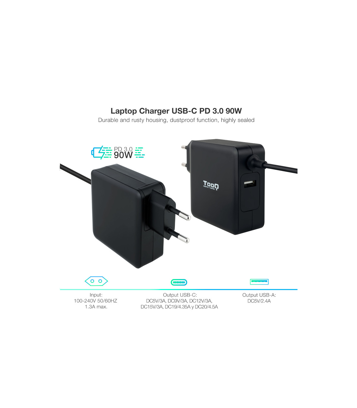 Tooq Cargador portátil conector USB-C 90W