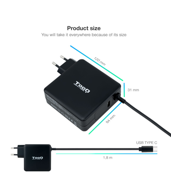 Tooq Cargador portátil conector USB-C 90W