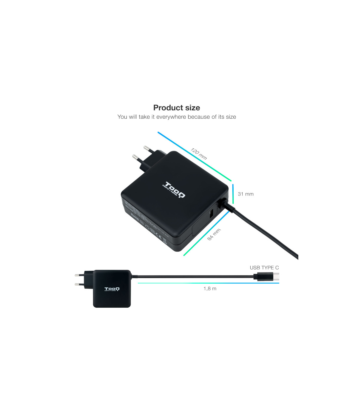 Tooq Cargador portátil conector USB-C 90W