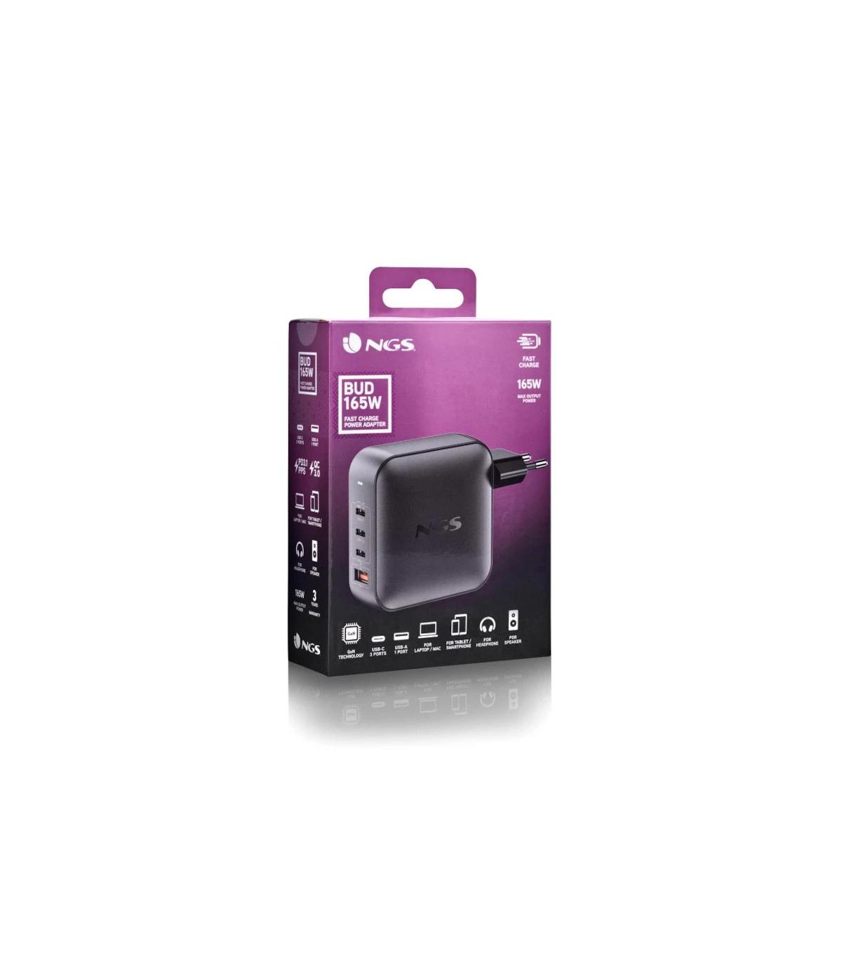 NGS CARGADOR ULTRARAPIDO165W 4 PUERTOS 3USB-C 1 US