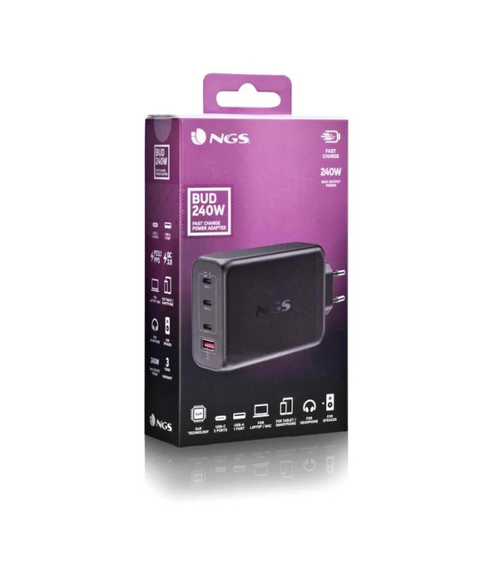 NGS CARGADOR ULTRARAPIDO240W 4 PUERTOS 3USB-C 1 US