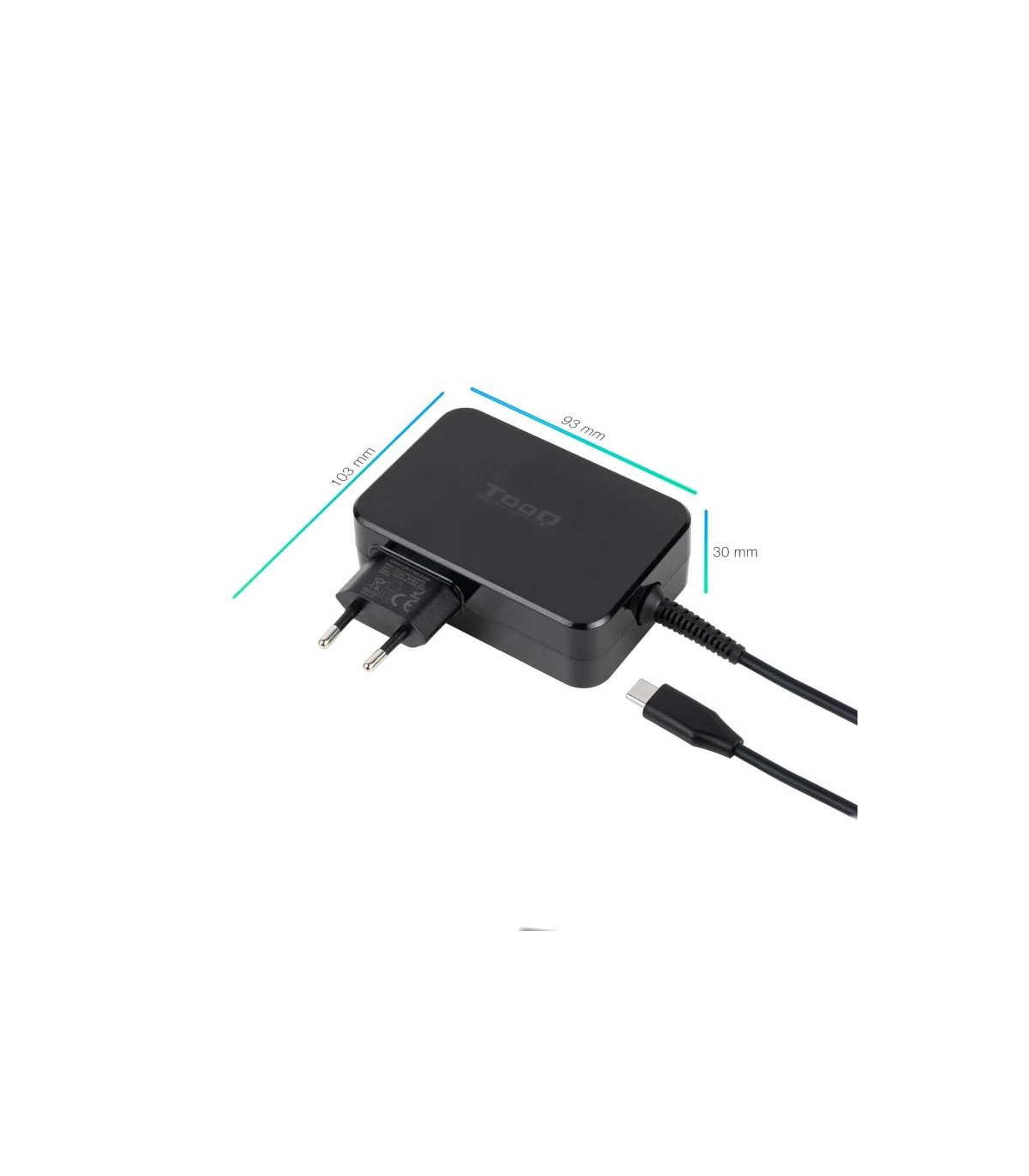 Tooq Cargador portátil GAN USB-C PD 100W Negro