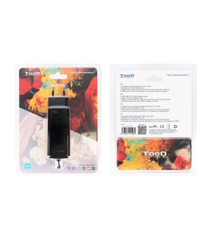 Tooq Cargador portátil GAN USB-C PD 100W Cúbico