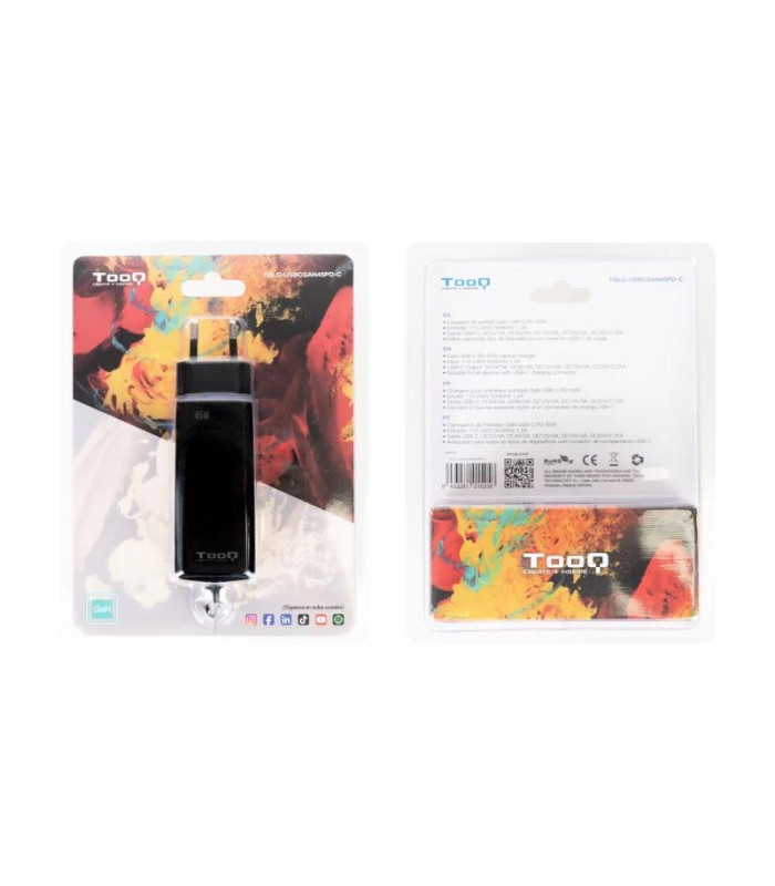Tooq Cargador portátil GAN USB-C PD 45W Cúbico