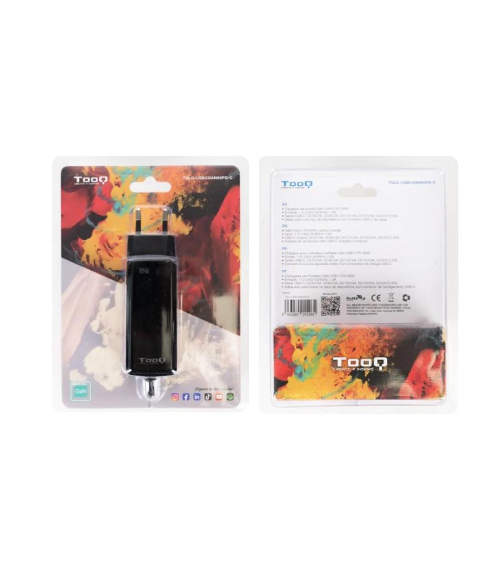 Tooq Cargador portátil GAN USB-C PD 65W Cúbico