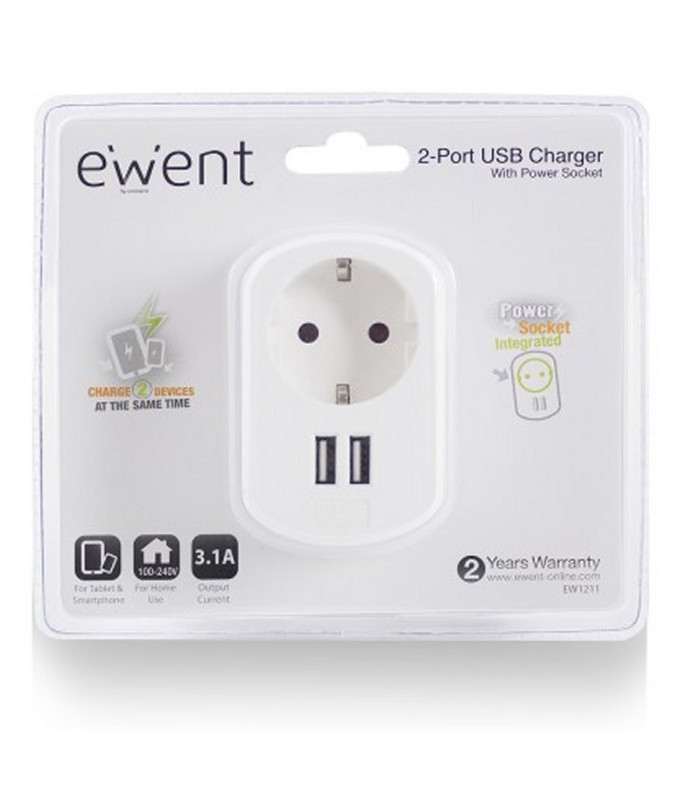 EWENT EW1211 Cargador 2 puertos usb 3.1A