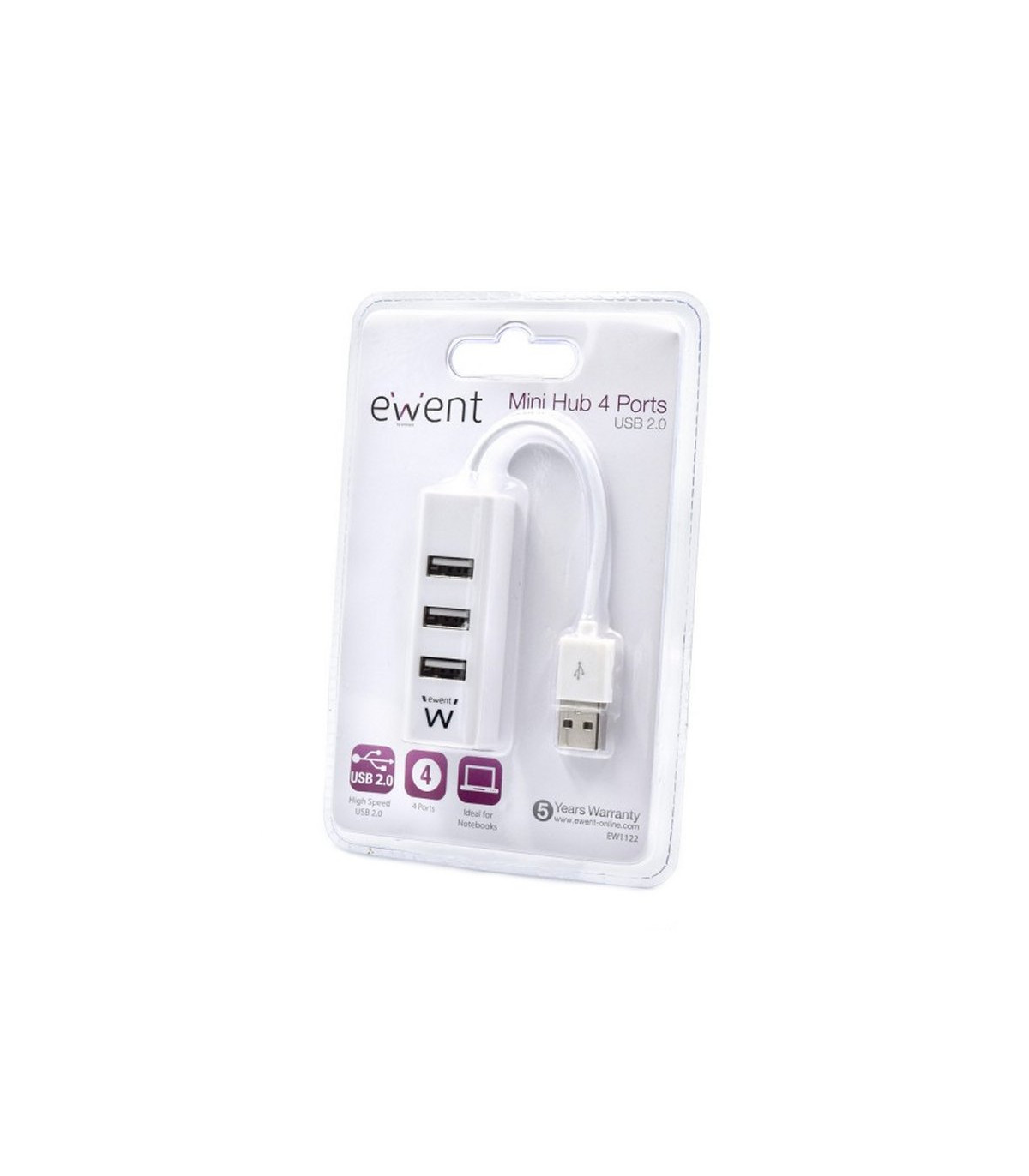 EWENT EW1122 MINI-HUB USB 4 PUERTOS BLANCO