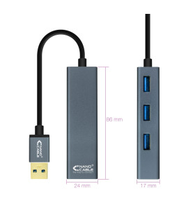 Nanocable Hub USB 3.0 4 x USB 3.0 10cm. Gris