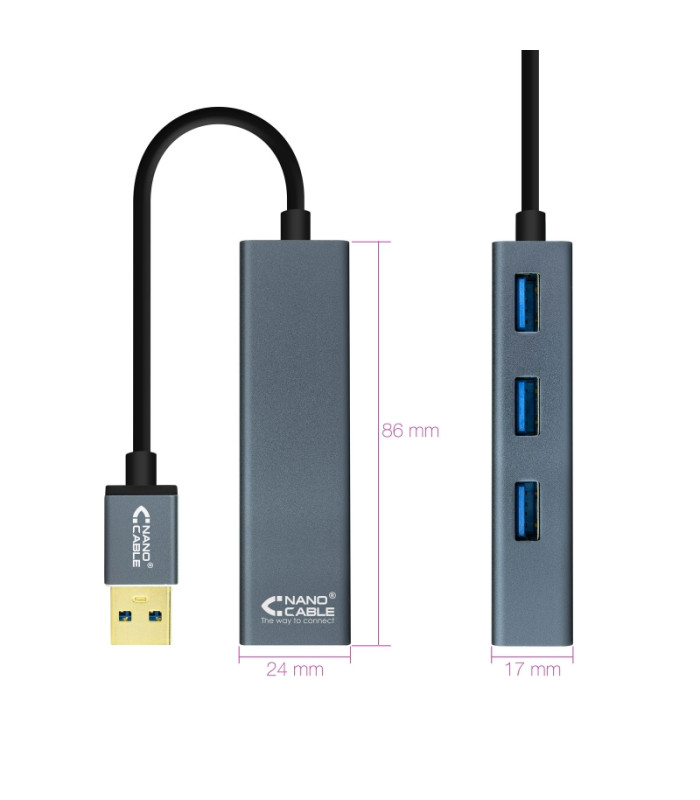 Nanocable Hub USB 3.0 4 x USB 3.0 10cm. Gris