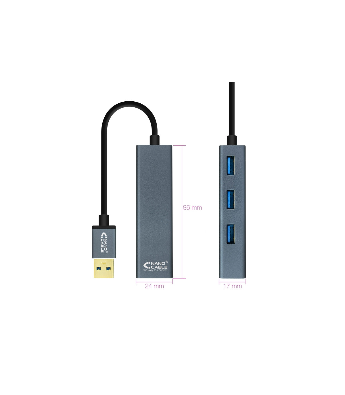 Nanocable Hub USB 3.0 4 x USB 3.0 10cm. Gris