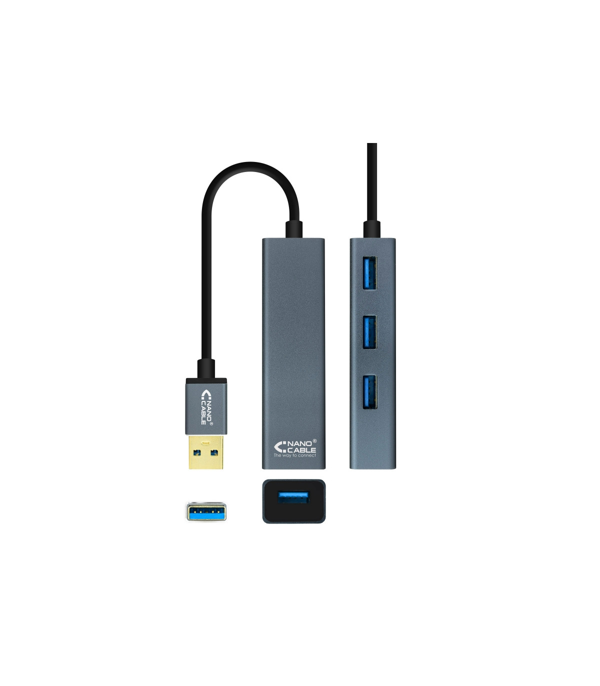Nanocable Hub USB 3.0 4 x USB 3.0 10cm. Gris