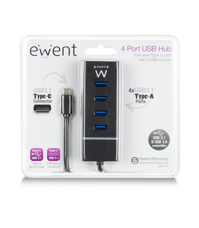 Ewent E1137 HUB USB TIPO C 4 PUEROS USB 3.1