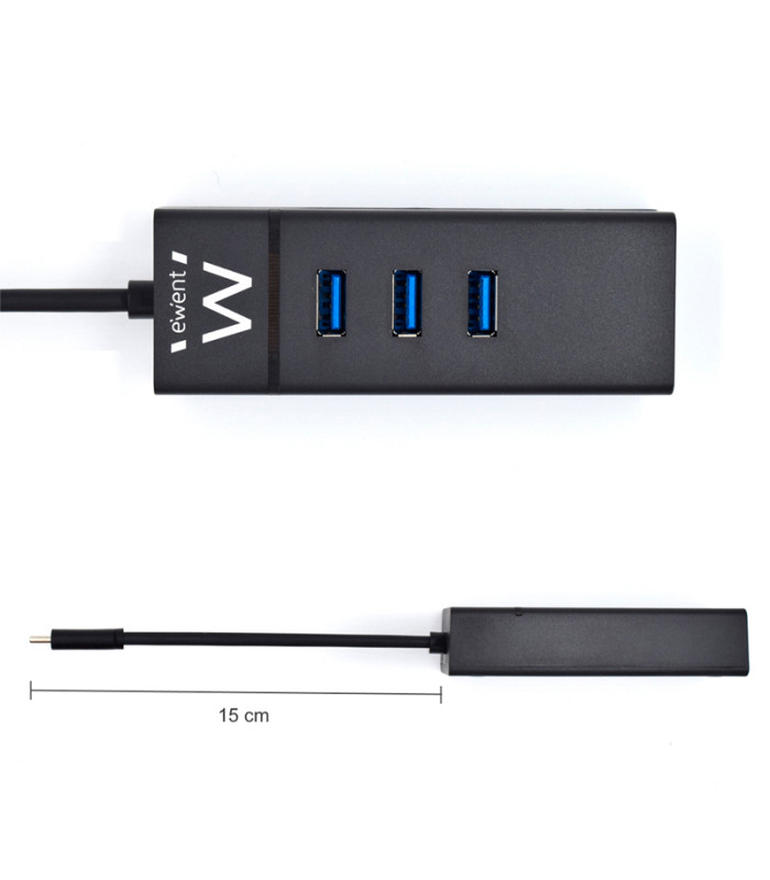 EWENT EW1141 Hub Tipo-C 3Pts.USB 3.1+1pto. GIGABIT
