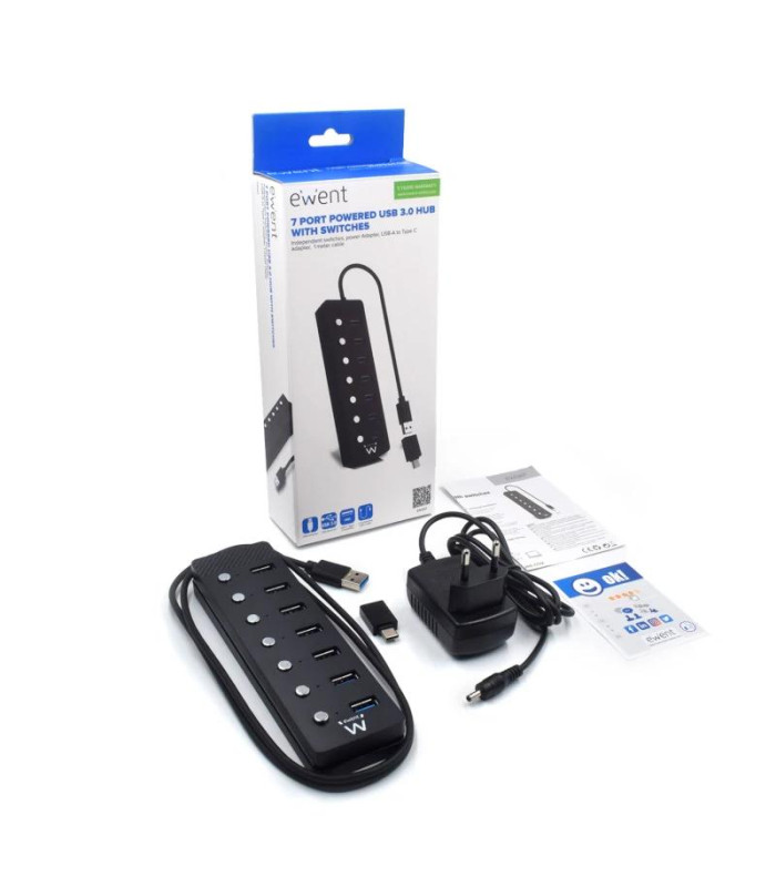 EWENT Hub usb-usb-c 7 ptos interruptor c/alimen.