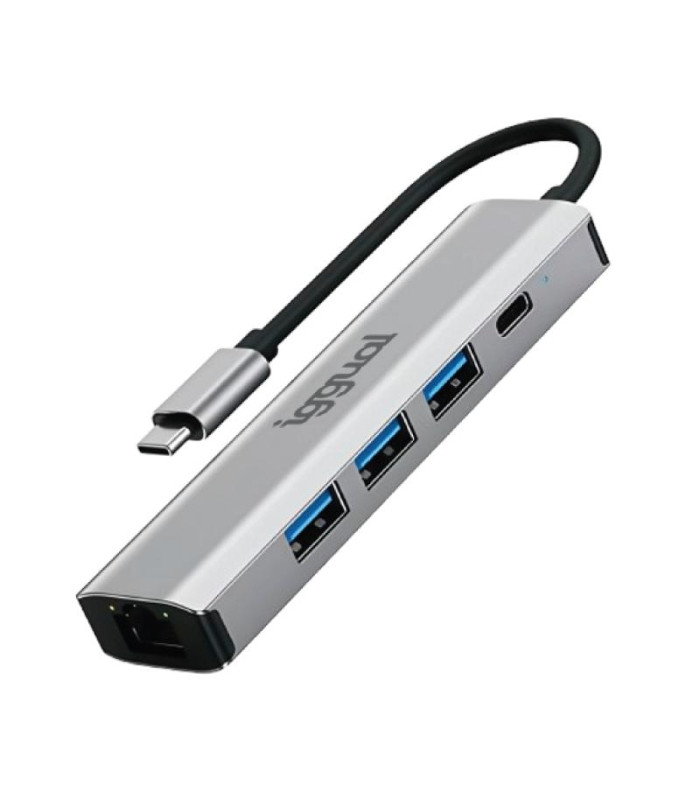 iggual Hub tipo C 5 puertos 3xUSB + RJ45 + tipo C