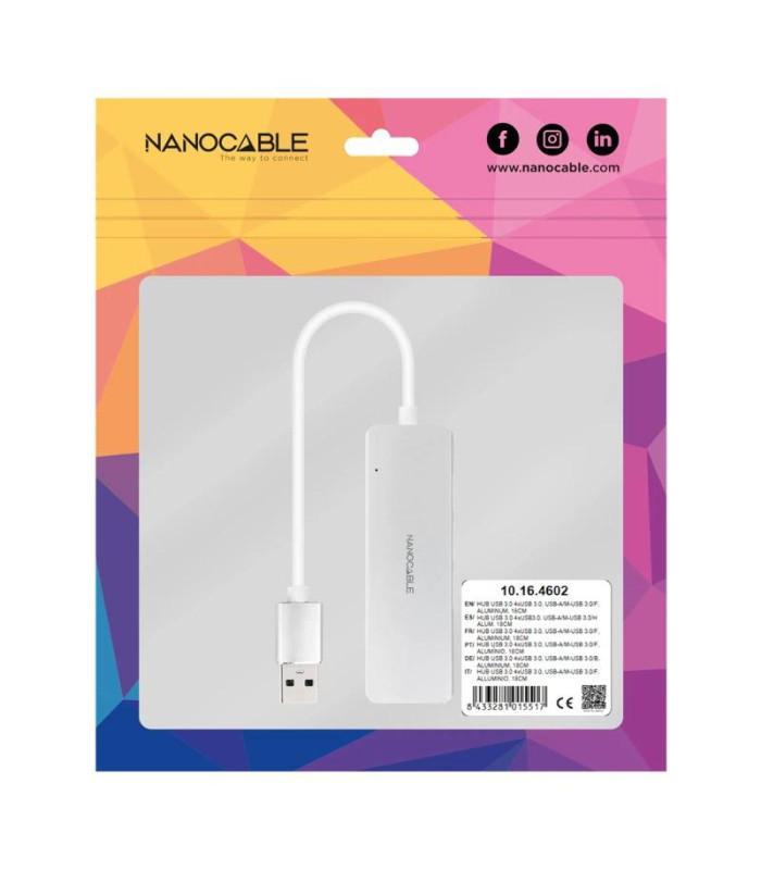 Nanocable Hub USB 3.0 4 x USB 3.0 10cm. Gris