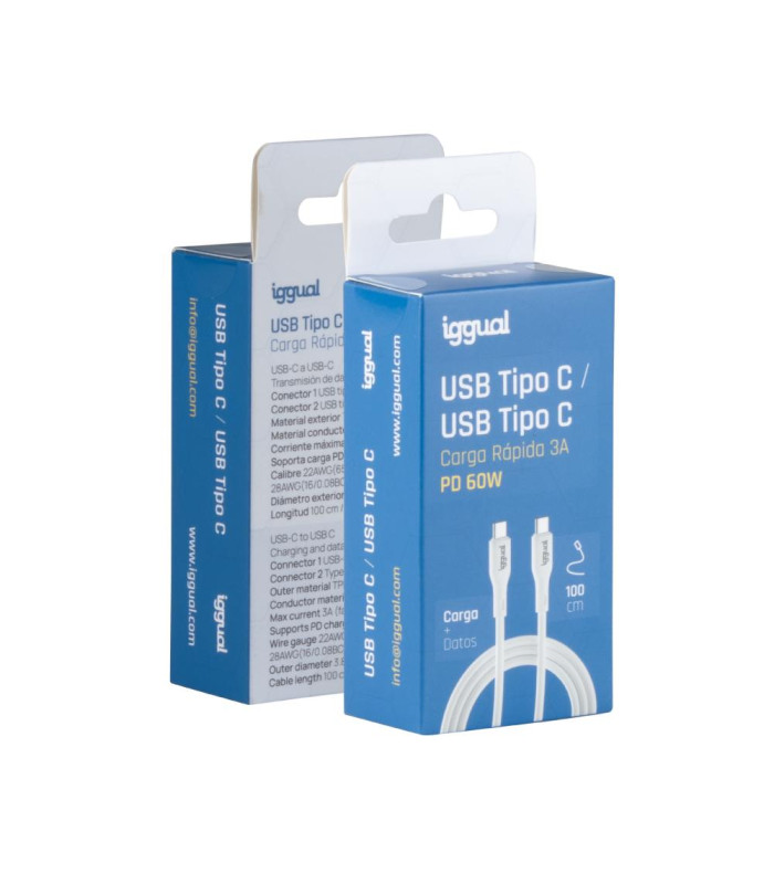 iggual Cable USB-C/USB-C 100 cm blanco Q3.0 3A 60W