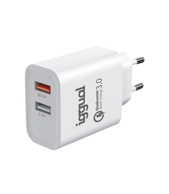 iggual Cargador doble 2xUSB carga rápida QC3.0 30W