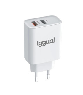 iggual Cargador doble 2xUSB carga rápida QC3.0 30W