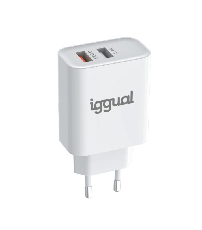 iggual Cargador doble 2xUSB carga rápida QC3.0 30W