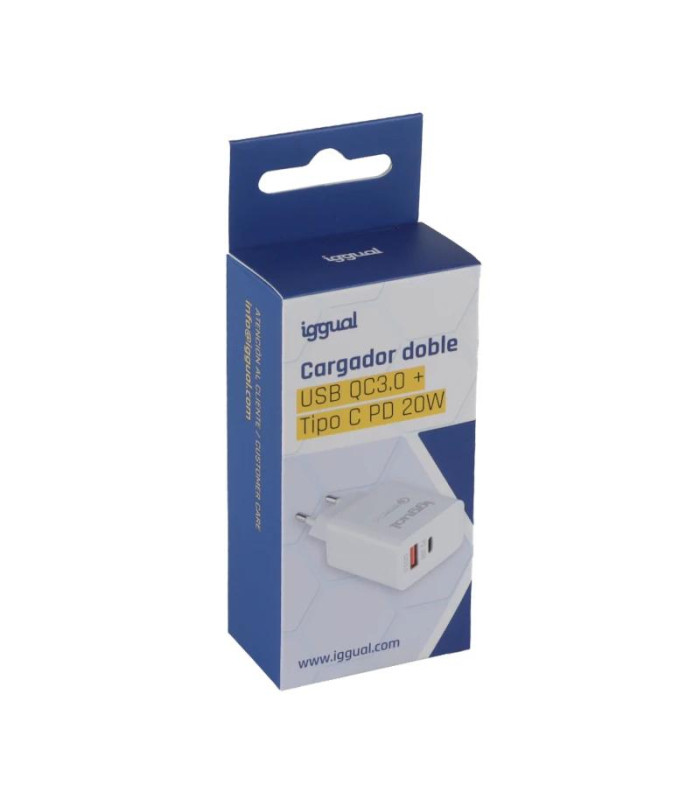 iggual Cargador doble USB QC3.0 + tipo C PD 20W