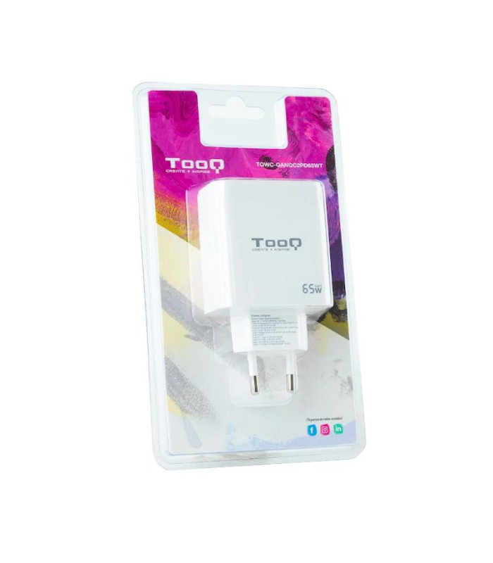 TOOQ Cargador pared GAN 2xUSB-C 1xUSB-A 45W+20W