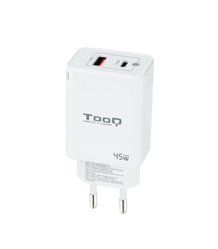 Tooq Cargador pared GAN USB-C/PD+USB-A/QC 45W