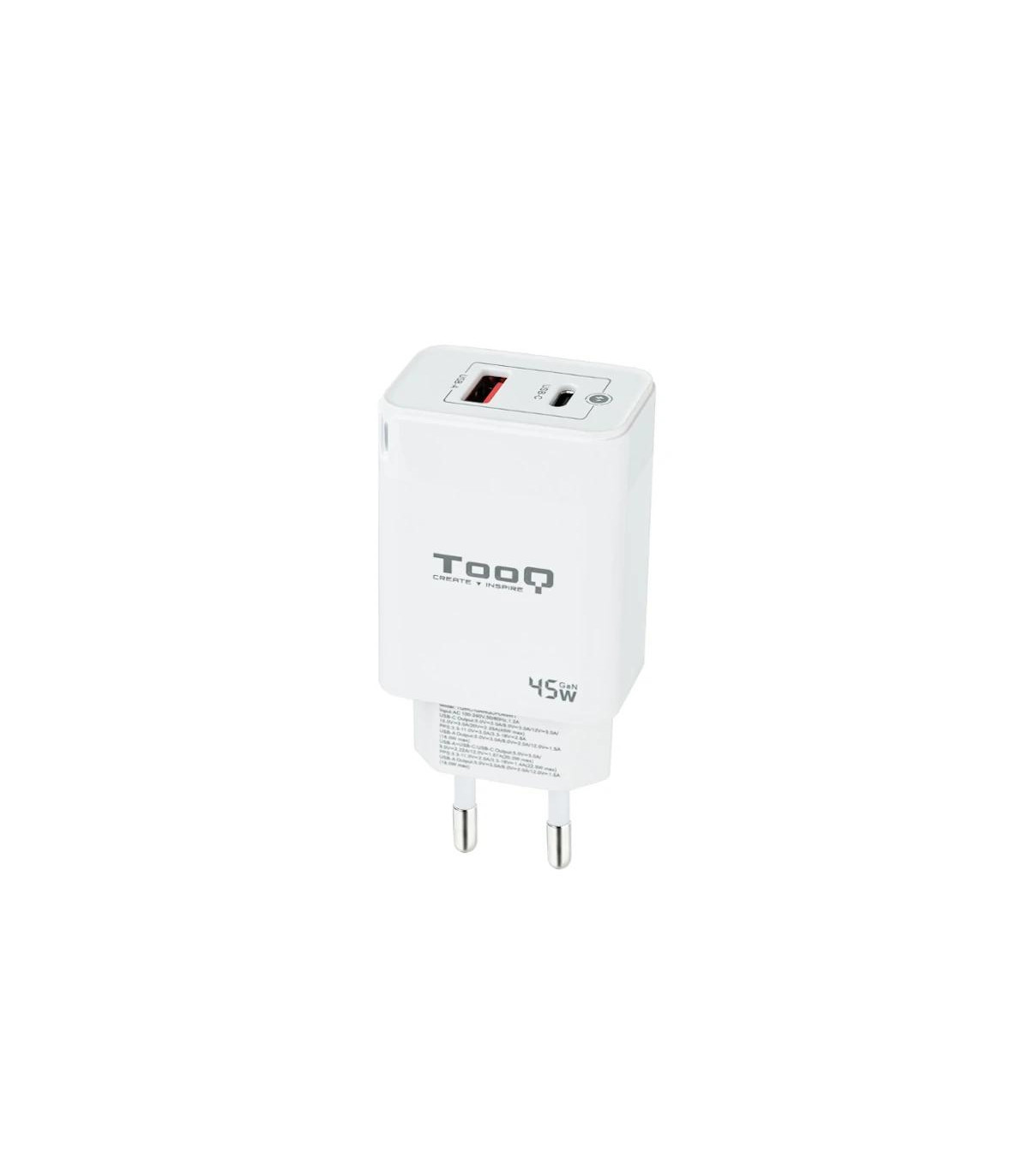 Tooq Cargador pared GAN USB-C/PD+USB-A/QC 45W