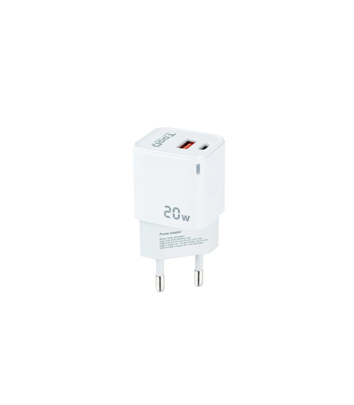 Tooq Cargador pared USB-C/PD+USB-A/QC 20W