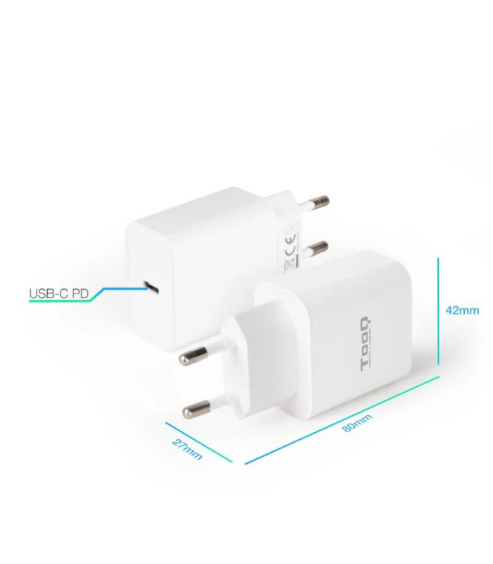 Tooq Cargador pared USB-C PD3.0 20W Blanco