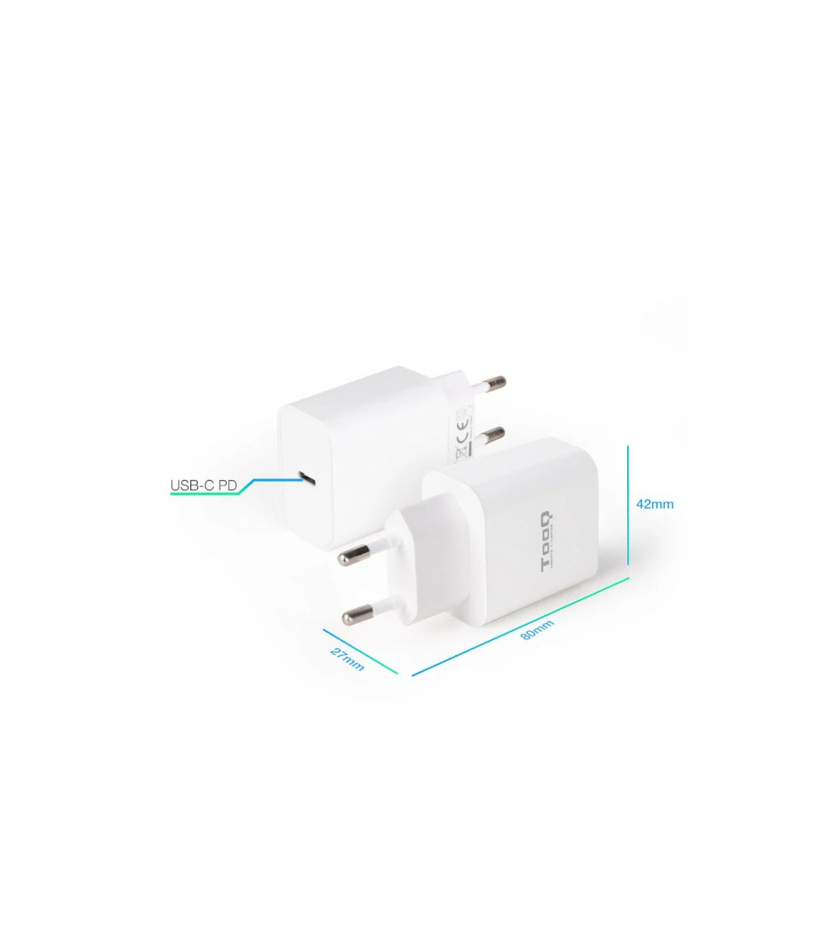 Tooq Cargador pared USB-C PD3.0 20W Blanco