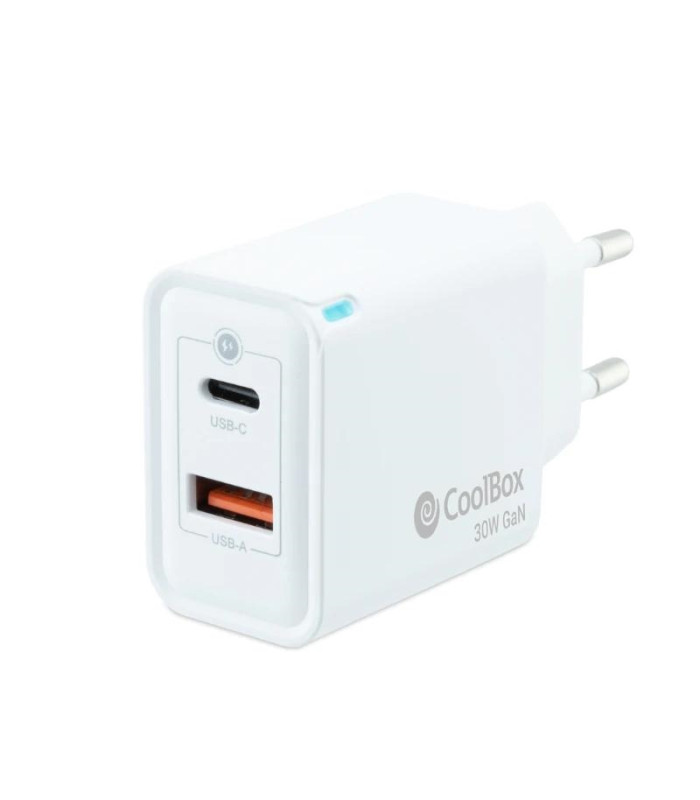 Coolbox Cargador Gan 30W USB-C/USB-A PARED