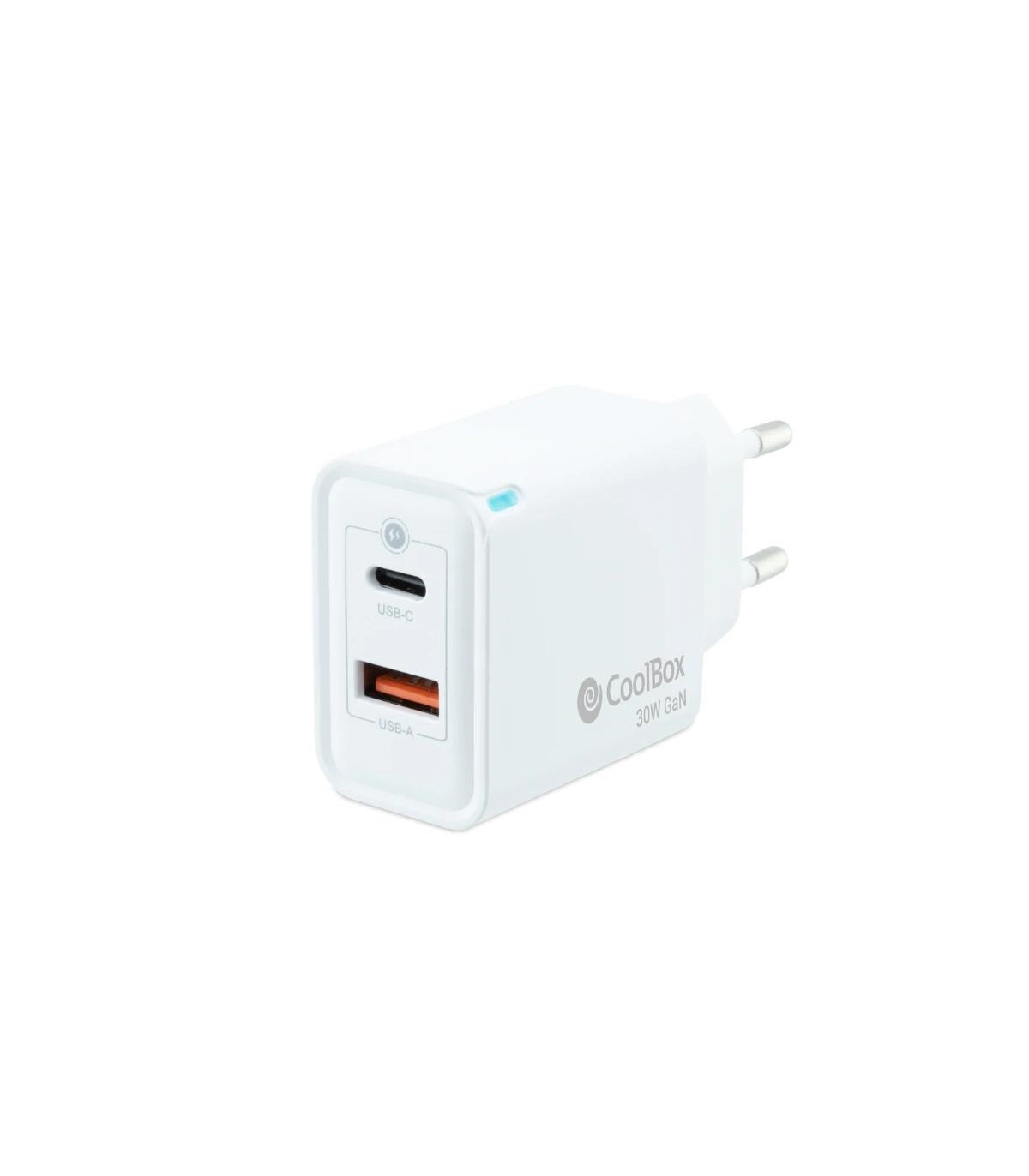 Coolbox Cargador Gan 30W USB-C/USB-A PARED