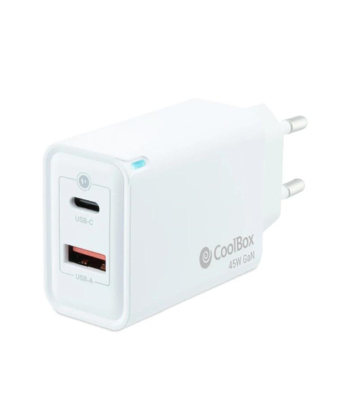 Coolbox Cargador Pared GAN 45W USB-C/USB-A