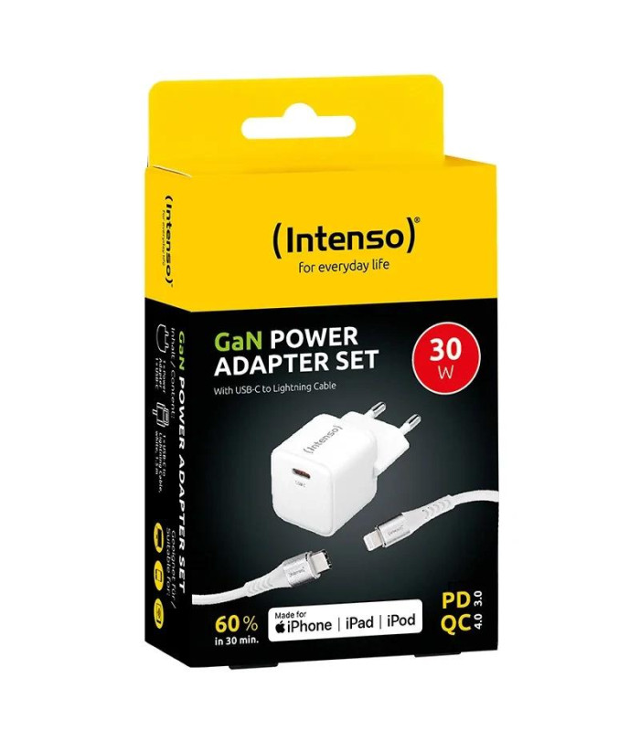Intenso | KIT Cargador GaN W30C + Cable Lightning