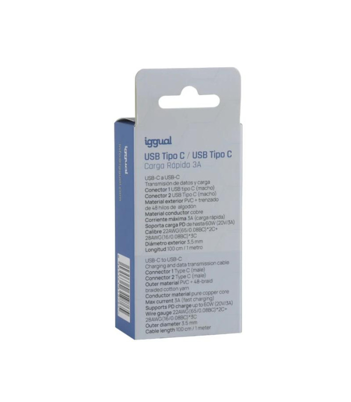 iggual Cable USB-C a tipo C 60W 3A 100 cm trenzado