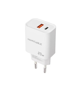 Nanocable Cargador USB-C/PD+USB-A/QC 20W Blanco