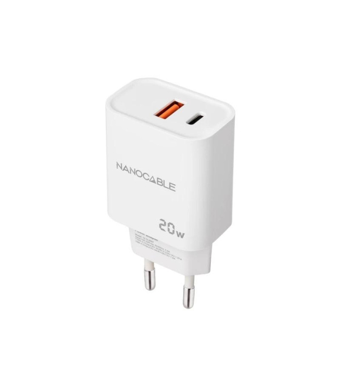 Nanocable Cargador USB-C/PD+USB-A/QC 20W Blanco