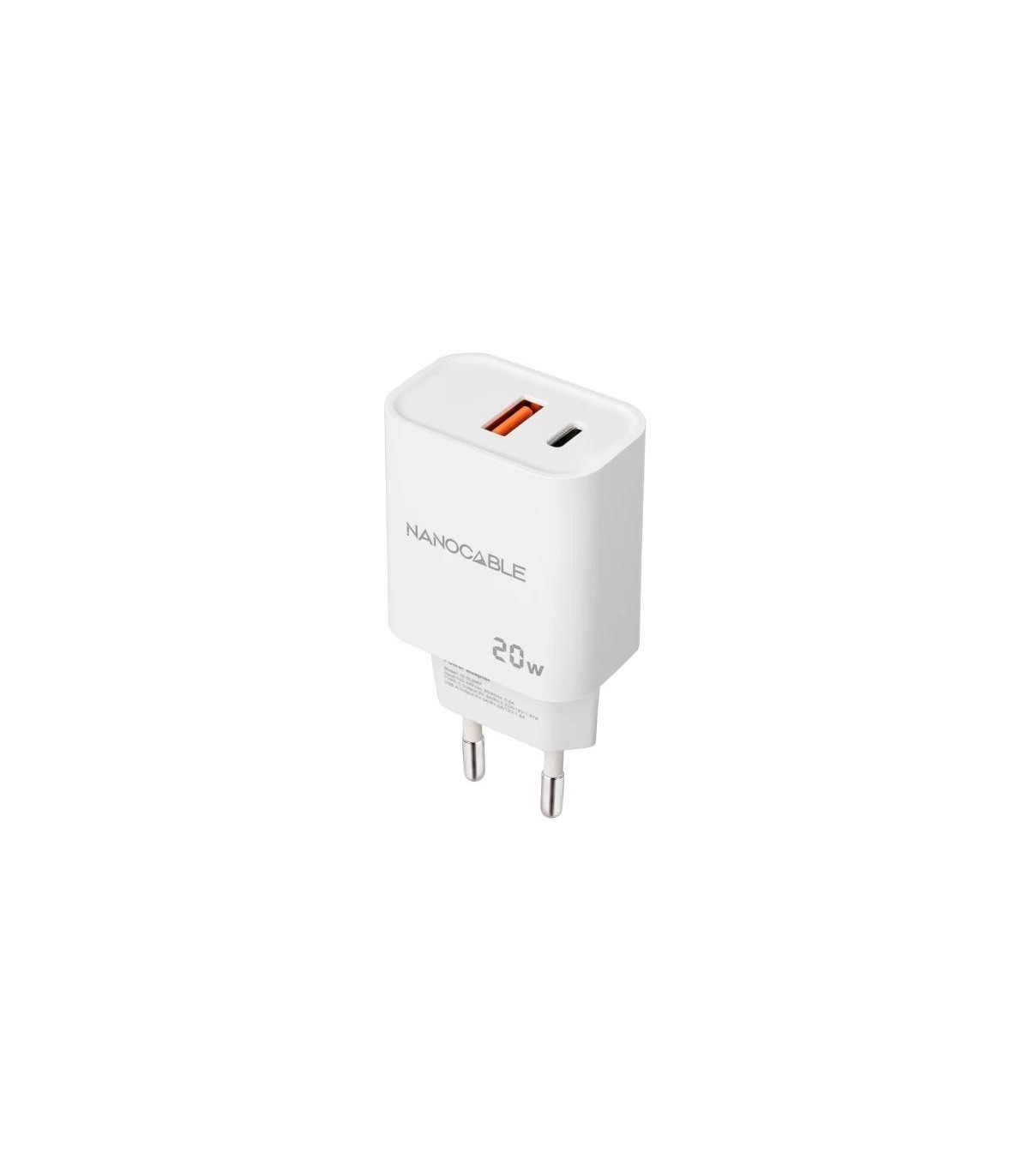 Nanocable Cargador USB-C/PD+USB-A/QC 20W Blanco