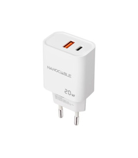 Nanocable Cargador USB-C/PD+USB-A/QC 20W Blanco