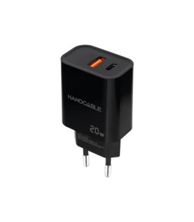 Nanocable Cargador USB-C/PD+USB-A/QC 20W Negro