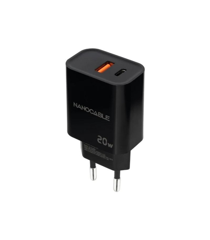 Nanocable Cargador USB-C/PD+USB-A/QC 20W Negro